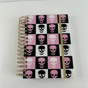 Betsey Johnson Pink White Black Skulls Med Spiral Notebook - Picture 1 of 7