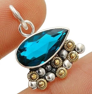 Colgante de plata de ley 925 apatita natural de dos tonos de 3 quilates joyería de 1" de largo @15-3 - Imagen 1 de 2