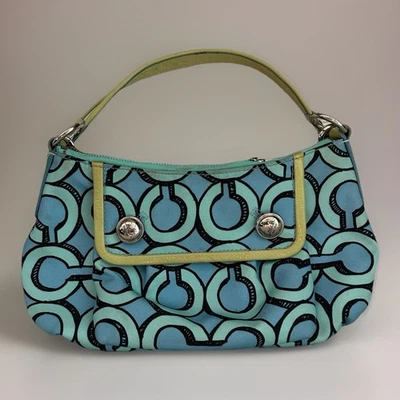 Coach Poppy Groovy Shoulder Bag Turquoise  Black Signature A1026-14982 Y2K  Vint - Image 1 of 4