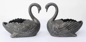 Metal Swan Open Salts Pair Nicely Detailed Black Finish Bird Design Bowls - Picture 1 of 6