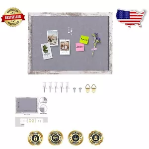 Elegant Gray Felt Pin Board with Rustic Frame - Vision Board Organizer 29.5x19.7 - Picture 1 of 3