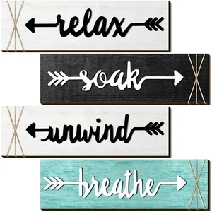 4 Pieces Bathroom Decor Wall Art Farmhouse Bathroom Decor Soak Relax Unwind B... - Picture 1 of 7