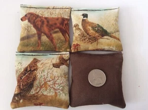 4 Hunting Dogs & Birds  (Brown Back) mini cornhole, bean bags, 3" X 3" - Picture 1 of 2