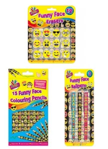 Funny Face Emoji Pens Pencil Crayons Erasers Stationery Set Kids School Drawing - Picture 1 of 6