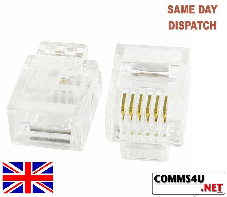 RJ12 6 Pin ADSL Telephone Cable End Connectors Plugs 6P6C RJ11 -1 10 20 50 100  - Image 1 of 1