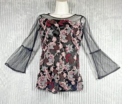 Mameluco Bardot Junior Niñas 16 EE. UU. Bordado Floral Transparente Romántico Gótico Cremallera Trasera Foto 1 de 4