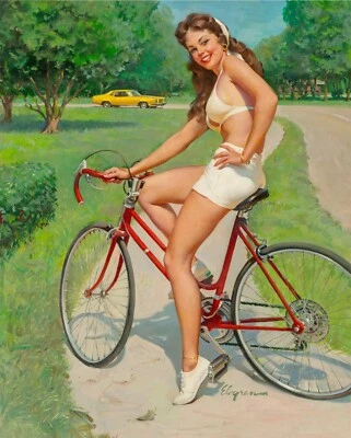 NEW Gil Elvgren Vintage Model Pin Up Girl Poster Art Print Canvas Bicycle Bike - Image 1 of 4