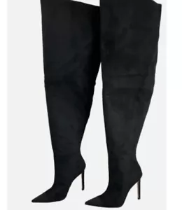 Stivali neri scamosciati sopra il ginocchio Good American donna slip on a punta taglia 6,5 - Foto 1 di 10