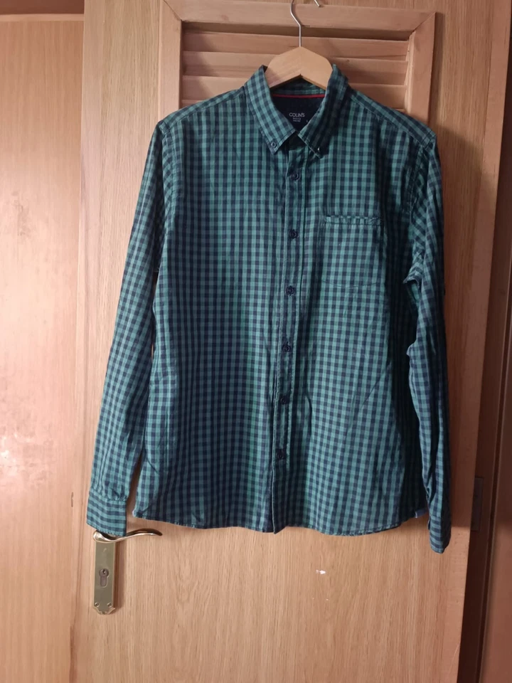 Colin's Basics Men Shirt Green Checked Buttons Down Long Sleeves Slim Fit Size L - Image 1 of 4