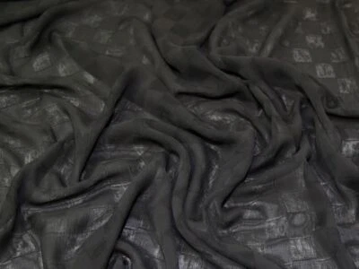 Minerva Squares Voile Fabric Black - per metre - Image 1 of 4