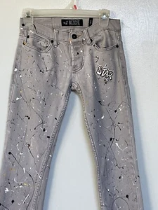 skinny star grey jeans with paint splatter size 30 Unisex - Picture 1 of 6