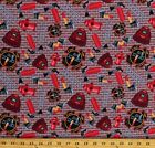 Cotton Fire Department Firefighters Equipment Red Fabric Print by Yard D785.53
