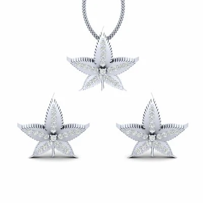 Juego de Pendientes Colgantes de Marihuana Oro Blanco Hoja de Cannabis 420 Joyería Regalo Fumeta Foto 1 de 4