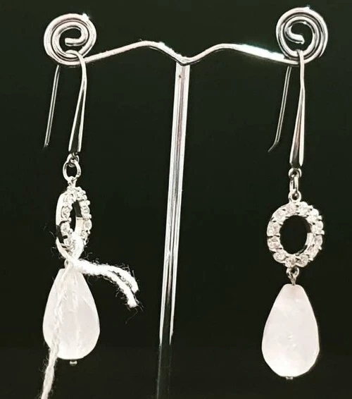 Orecchini in Quarzo Rosa,  Argento 925 e Swarovsky  - Immagine 1 di 1