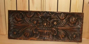 1985 Floral hand carving wood wall hanging plaque still life signed - Picture 1 of 7