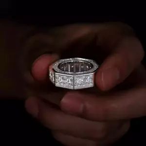 Round Cut Men's Wedding Band Ring Lab Created Diamond 3.5Ct 14k White Gold Over - Picture 1 of 1
