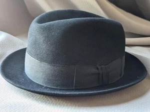 vintage STETSON royal stetson 7-1/2 black FUR FELTED fedora hat - Picture 1 of 10