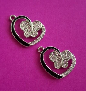 CHARMS 'RHINESTONE BUTTERFLY HEARTS' (set of 2) - Picture 1 of 2