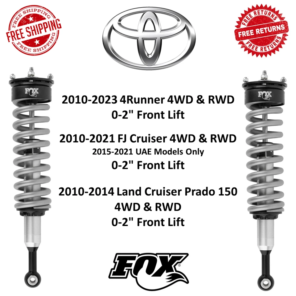 Par de amortiguadores Fox serie 2.0 0-2" elevación delantera para 10-23 4Runner FJ Cruiser tracción trasera 4x4 Foto 1 de 4