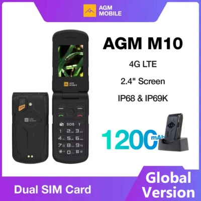 AGM M10 4G Rugged Flip Phone For Elderly Dual SIM Card FM Radio Button SOS Call - Image 1 of 4