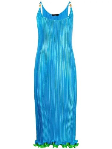 Abito plissettato S S 2021 Versace Tresor De la Mer blu stelle marine con volant IT 42