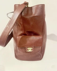 Authentic CHANEL caviar Grand Shopping tote shoulder bag leather , Burgundy - Picture 1 of 13