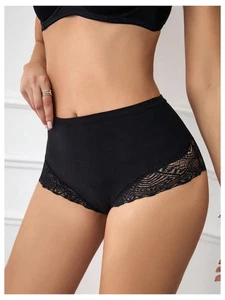 Ladies Lace Sheer High Waisted Panties Breathable Comfy Size Large Black - Picture 1 of 9