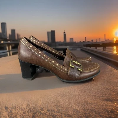 ✅Bombas Franco Sarto Vintage Para Mujer 6M Cuero Marrón Tacón Grueso Sin Cordones Foto 1 de 4