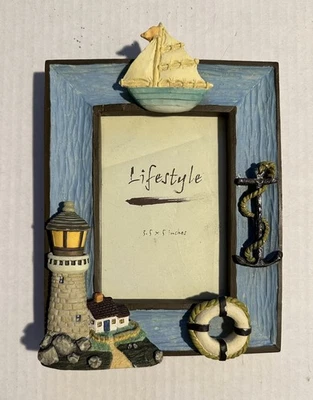 Marco de fotos estilo de vida 3,5" x 5" náutico, material cerámico similar a la piedra Foto 1 de 2