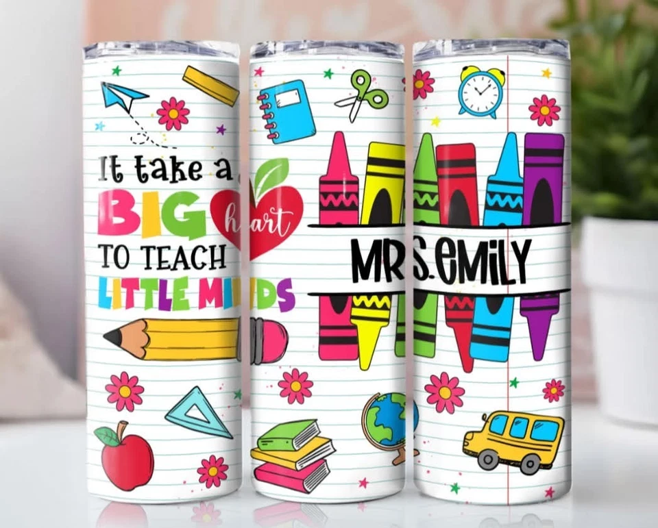 Personalized 20oz skinny tumbler designed as a gift for teachers, Back To School - Image 1 of 1