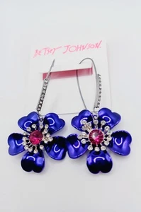Betsey Johnson Dangle Flower Earrings - Purple Daisy Flower Earrings - Picture 1 of 5