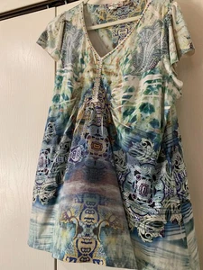 World Unity Damen Paisley Mehrfarbig Kurzarm Top Größe 2X - Bild 1 von 7