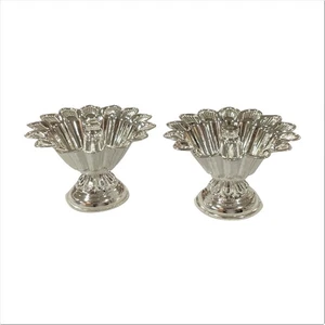 925 Sterling Silver hallmarked Round Flower Deepak (Diya) Pair - Picture 1 of 11