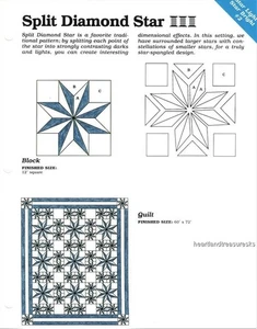 Split Diamond Star  Spinning Spools Quilt Pattern w/ Flexible Templates - Picture 1 of 1