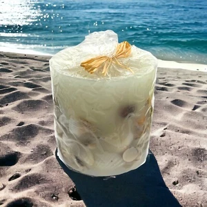 Handmade La Jolla Factory Seashore Candle w/Small Seashells 3 1/2” Tall NIP - Picture 1 of 10