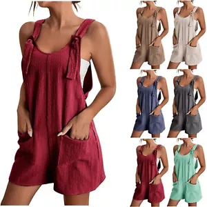 Women Summer Casual Rompers Short Overalls Romper Sleeveless Boho Jumpsuit - Picture 1 of 40