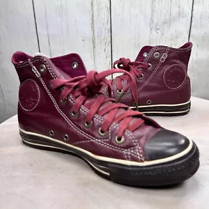 Converse All Star Maroon Red Leather High Tops Mens Size 6 Womens Size 8 Sneaker - Picture 1 of 13