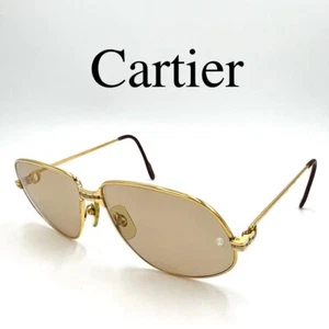 Vintage Cartier Sunglasses Trinity Gold Frame Brown Lens 59-14-140 with Case JP - Picture 1 of 10