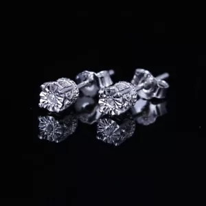 Sterling Silver 925 Natural Diamonds Engagement Wedding Earrings Pave Setting - Picture 1 of 4