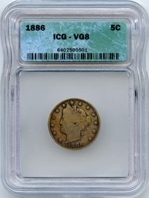 Key Date 1886 5c Liberty V Nickel VG-8 ICG # 6402500501 + Bonus - Image 1 of 2