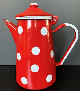 Munder-Email Red Metal Enamelled Coffee Pot With White Polka Dots - Picture 1 of 11