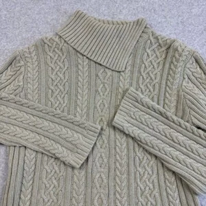 Wainscott Asymmetrical Turtleneck Sweater Women's Large 100% Cotton Cable Knit - Picture 1 of 6