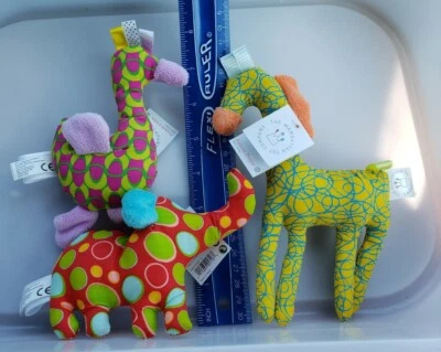 Set 3 New Plush Manhattan Toy "Animal Prints" Rattles Giraffe Elephant & Goose - Image 1 of 4