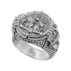Götter Ägyptens, Horus, Anubis, Osiris, Herren rundes Oberteil Ring Sterlingsilber 925 - Bild 1 von 12
