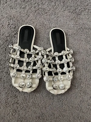ALEXANDER WANG Amelia Crystal Cage White Slide Sandal Size 7 1/2 $ 695 - Image 1 of 4