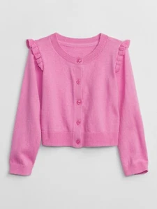 NEW $30 GAP Toddler Girls Pink & White Ruffle Button Front Cardigan Sweater 3T - Picture 1 of 3
