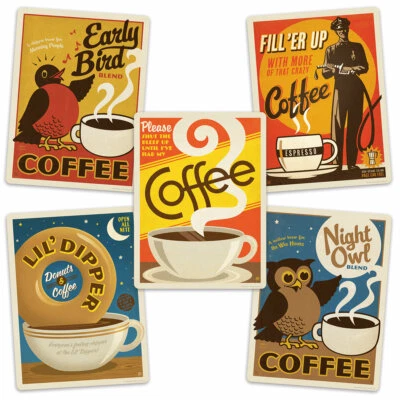 Coffee Day N Night Vinyl Sticker Set Vintage Style - Image 1 of 3