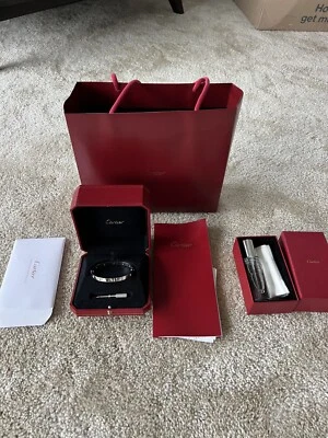 Authentic Cartier 18K White Gold 10 Diamond Love Bracelet Large Size 19 - Image 1 of 4