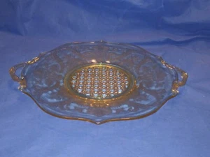 Vintage Lancaster Yellow Depression Glass Handled Cake Plate - Picture 1 of 4
