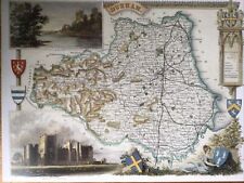Decorative Print County Map Of Durham By Thomas Moule 1830, Raby Castle
